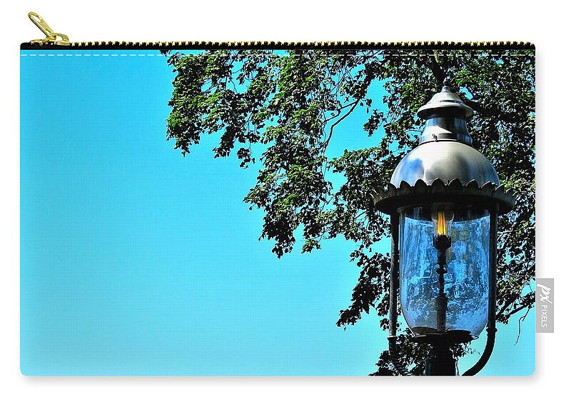Lampost Zip Pouch featuring the photograph Antique Gas Lampost on a Summer Day by Linda Stern