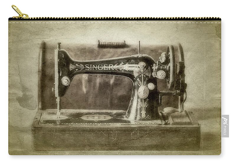 Antique Singer Sewing Machine Zip Pouch featuring the photograph Antique Singer Sewing Mawichine by Susan Maxwell Schmidt