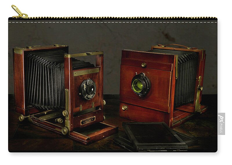 Camera Zip Pouch featuring the photograph Antique View Cameras Lightpainting by Steve Templeton