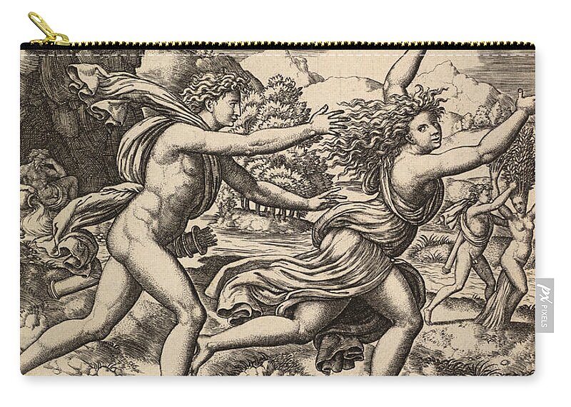 Master Of The Die Zip Pouch featuring the drawing Apollo chasing Daphne by Master of the Die