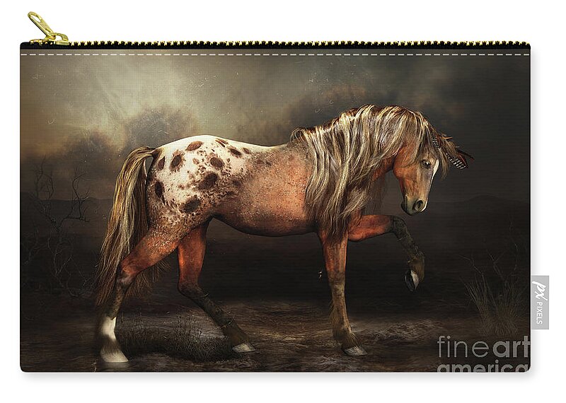 Appaloosa Bay Zip Pouch featuring the digital art Appaloosa Bay Horse by Shanina Conway