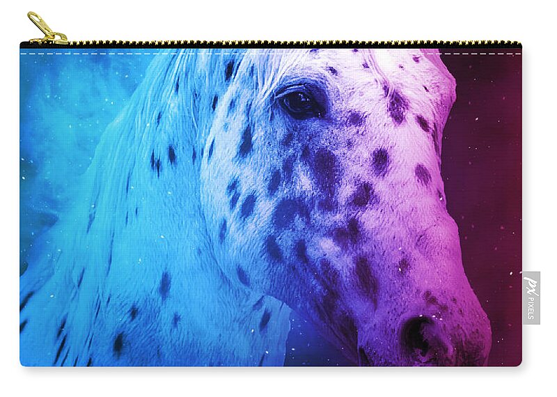 Appaloosa Zip Pouch featuring the digital art Appaloosa horse close up portrait in blue and violet by Nicko Prints