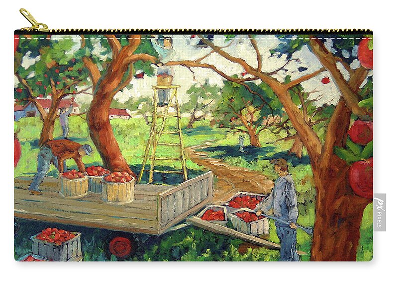 Apples Zip Pouch featuring the painting Apple Pickers by Richard T Pranke