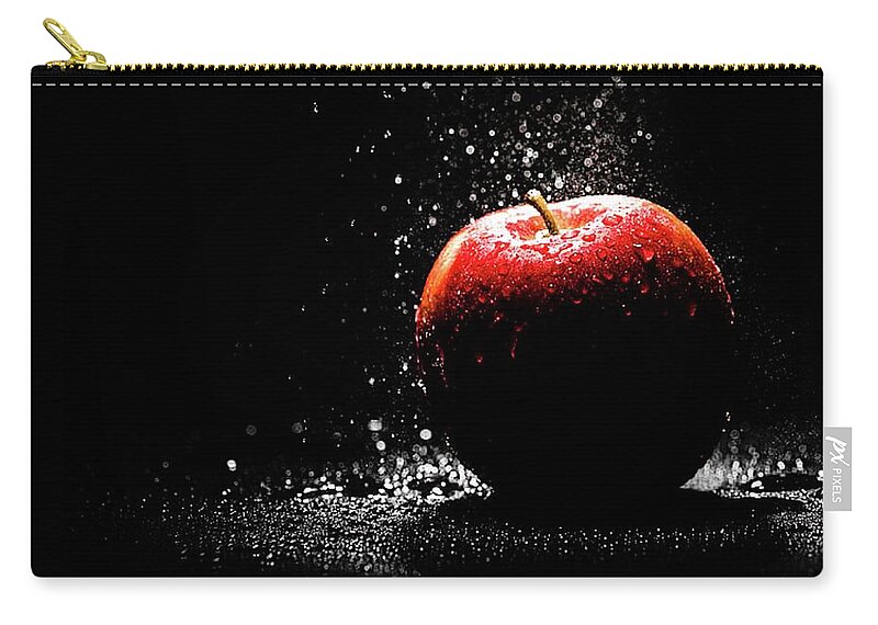 Apple Zip Pouch featuring the mixed media Apple Splash Selective Color by Teresa Trotter