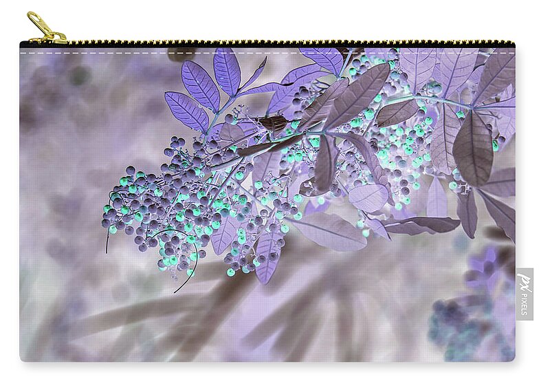 Tree Zip Pouch featuring the photograph Aqua Berries on Purple by Missy Joy