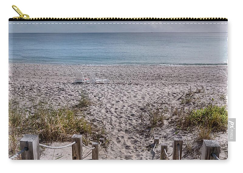 Clouds Zip Pouch featuring the photograph Aqua Seas Golden Sands Postcard by Debra and Dave Vanderlaan