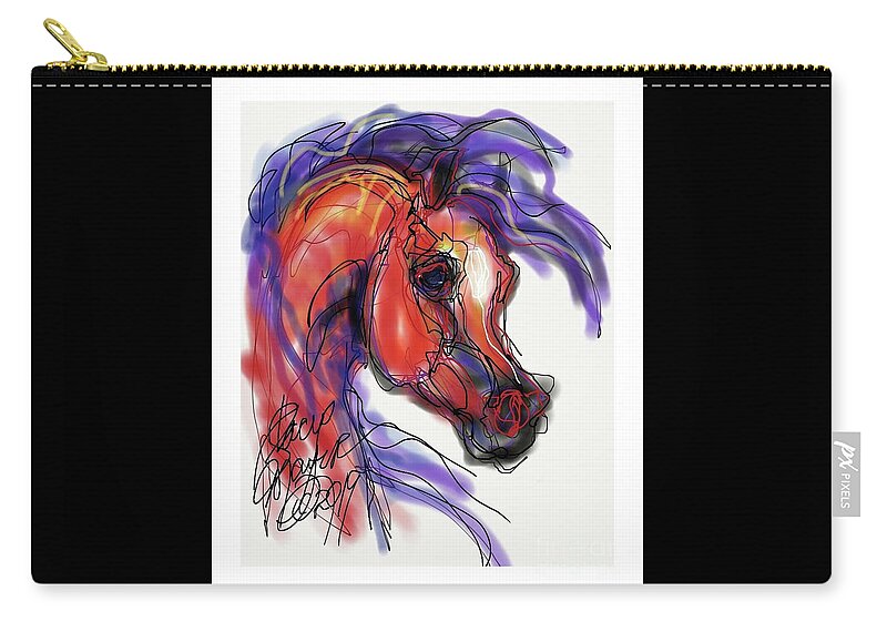 Arabian Stallion Zip Pouch featuring the digital art Arabian in Purple by Stacey Mayer