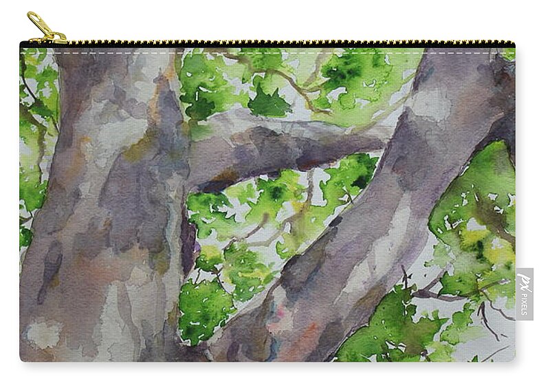 Tree Zip Pouch featuring the painting Arbutus I by Ruth Kamenev