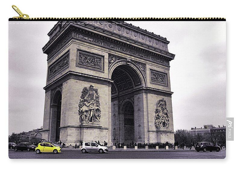 Arc De Triomphe Zip Pouch featuring the photograph Arc de Triomphe Avec du Jaune by Susan Maxwell Schmidt