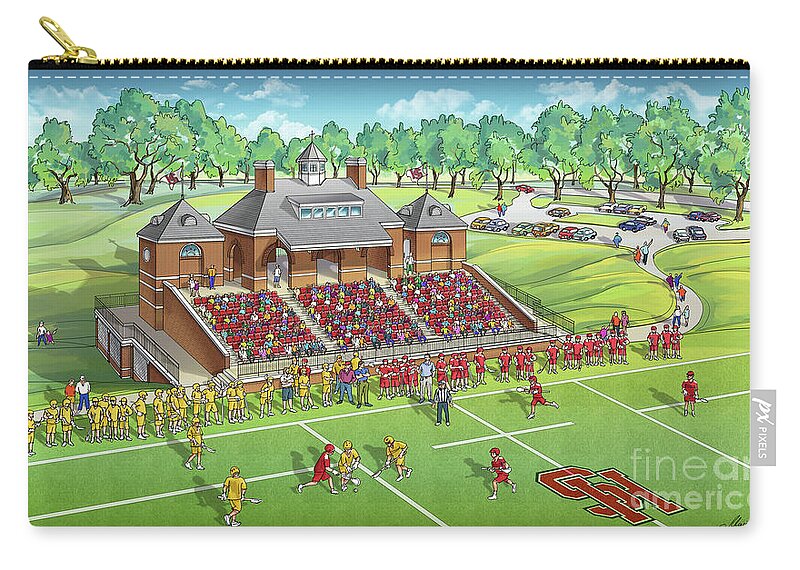 Architectural Illustration Carry-all Pouch featuring the digital art Architectural Illustrations of Hampden-Sydney College Lacrosse Stadium by Maria Rabinky