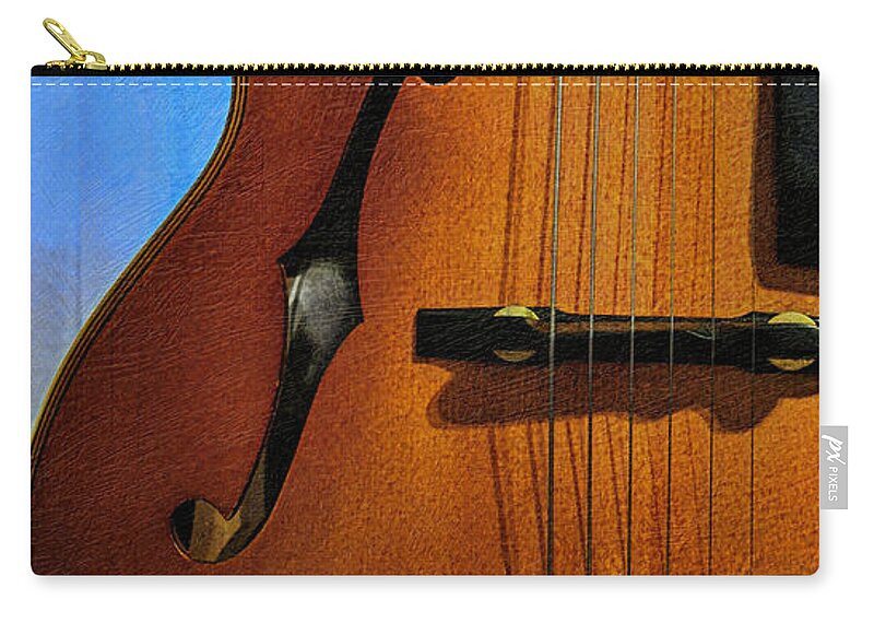 Jazz Zip Pouch featuring the mixed media Archtop Guitar Detail by Bentley Davis