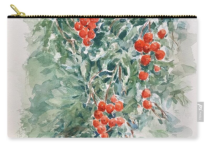 Berries Zip Pouch featuring the painting Are the berries ready yet? by Milly Tseng