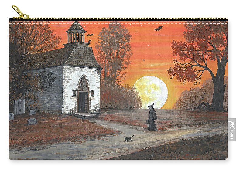 Print Zip Pouch featuring the painting Arriving To Sleepy Hollow by Margaryta Yermolayeva