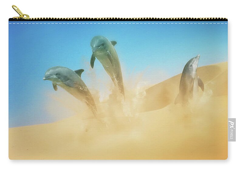 Dolphins Zip Pouch featuring the digital art Art - Sandy Ocean by Matthias Zegveld