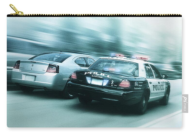 Action Zip Pouch featuring the digital art Art - The Car Chase by Matthias Zegveld