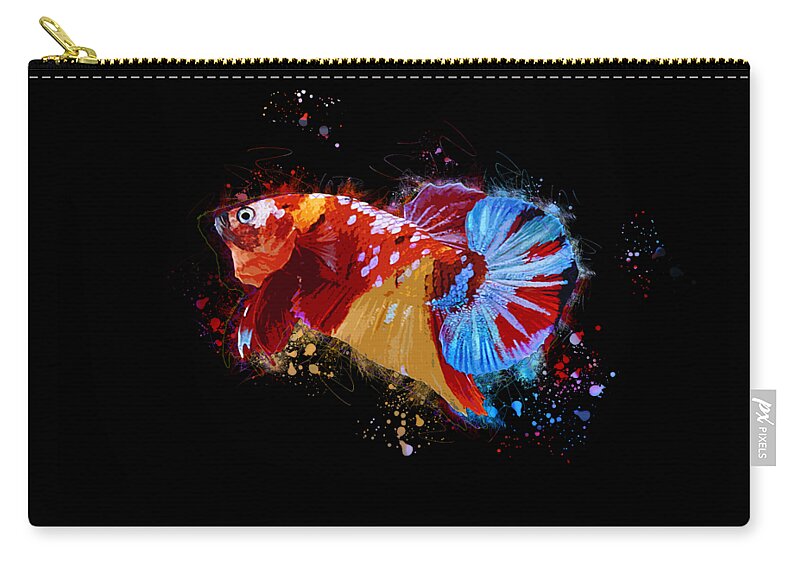Artistic Carry-all Pouch featuring the digital art Artistic Nemo Multicolor Betta Fish by Sambel Pedes