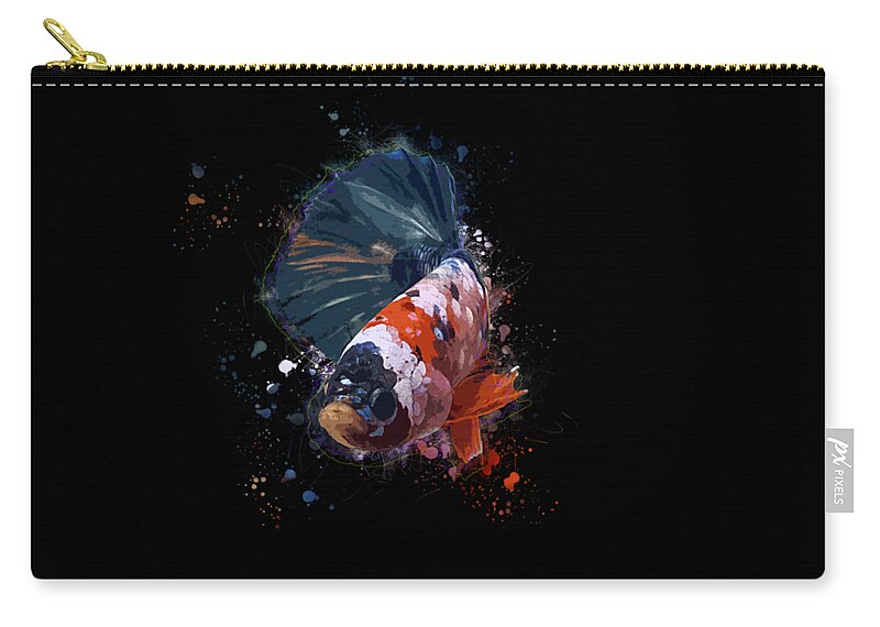 Artistic Zip Pouch featuring the digital art Artistic Orange Base Multicolor Betta Fish by Sambel Pedes