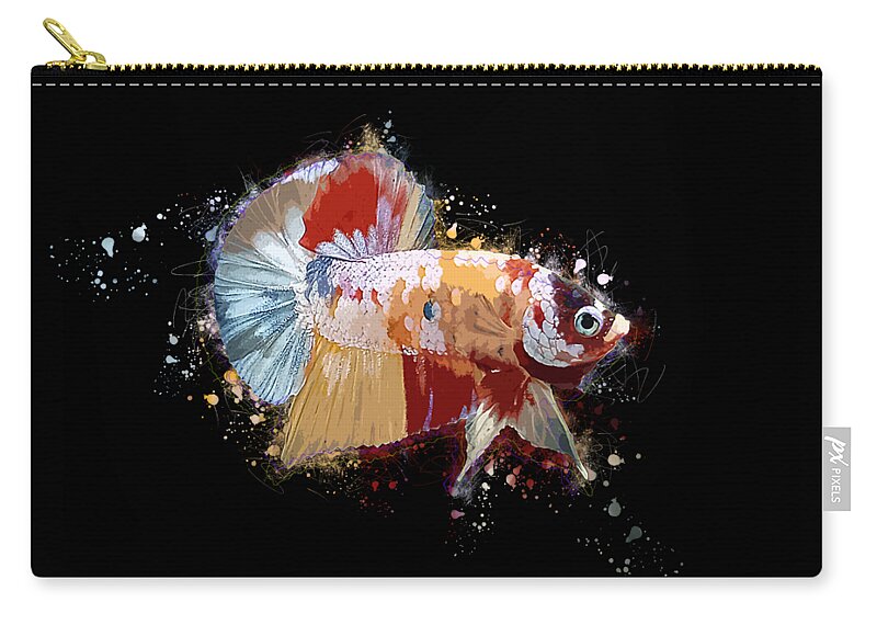 Artistic Zip Pouch featuring the digital art Artistic Yellow Base Betta Fish by Sambel Pedes