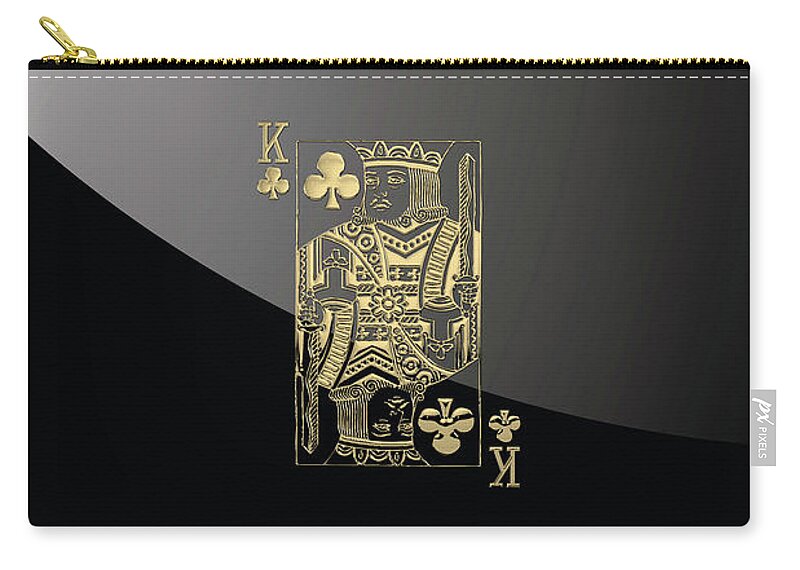 'gamble' Collection By Serge Averbukh Zip Pouch featuring the digital art King of Clubs in Gold on Black  by Serge Averbukh