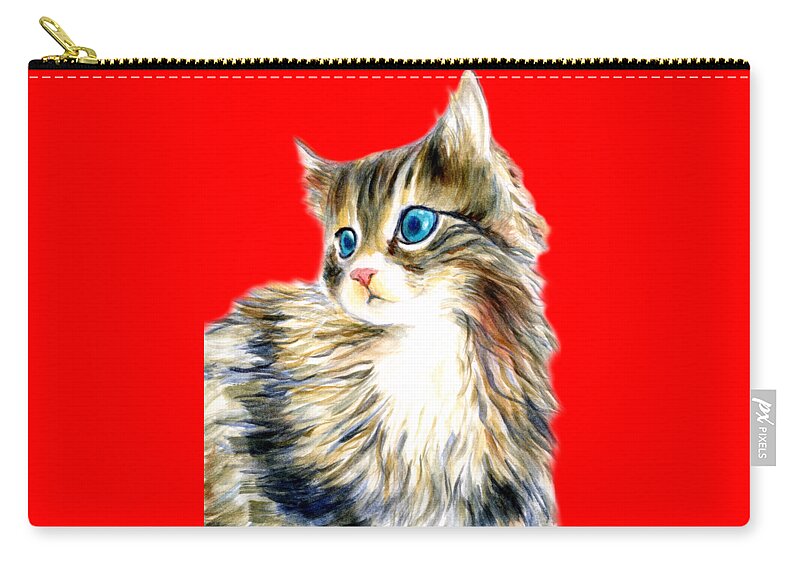 Gouach Zip Pouch featuring the painting A Furry Kitten by Jingfen Hwu