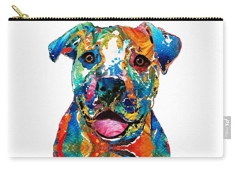 Dog Zip Pouch featuring the painting Colorful Dog Pit Bull Art - Happy - By Sharon Cummings by Sharon Cummings