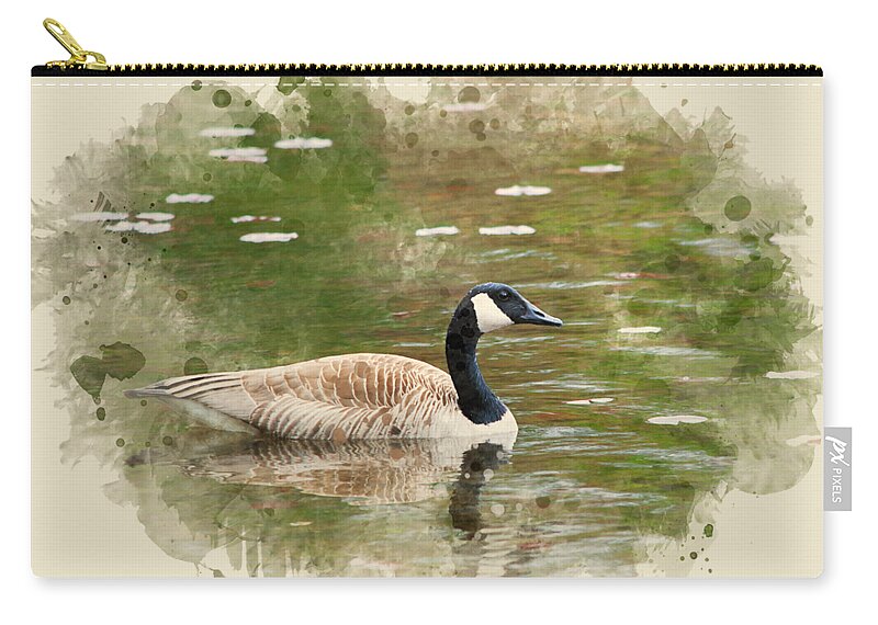 Canada Goose Zip Pouch featuring the mixed media Canada Goose Watercolor Art by Christina Rollo
