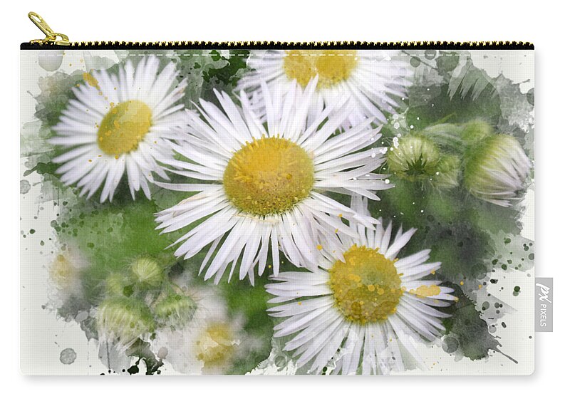 Daisy Zip Pouch featuring the mixed media Daisy Watercolor Flowers by Christina Rollo