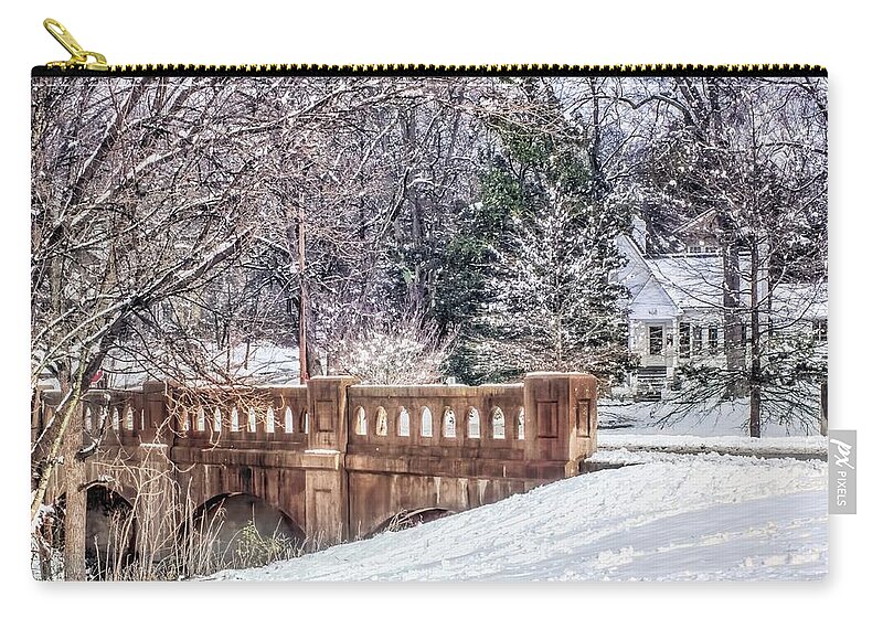 Winter Landscape Zip Pouch featuring the photograph Bridge At Lake Daniel Park Winter by Melissa Bittinger