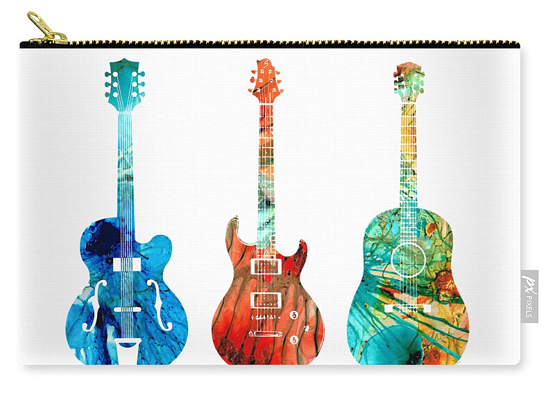Guitar Zip Pouch featuring the painting Abstract Guitars by Sharon Cummings by Sharon Cummings