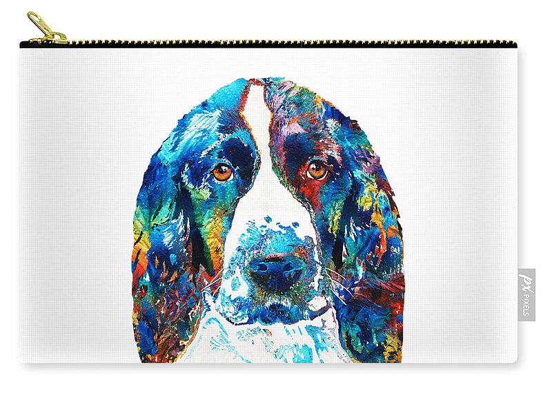 Dog Zip Pouch featuring the painting Colorful English Springer Spaniel Dog by Sharon Cummings by Sharon Cummings