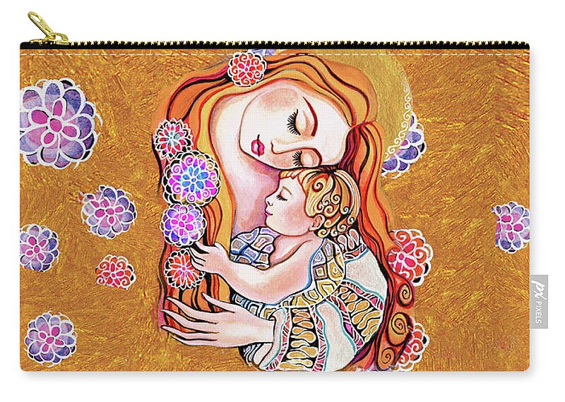 Mother And Child Zip Pouch featuring the painting Little Angel Sleeping v1 by Eva Campbell