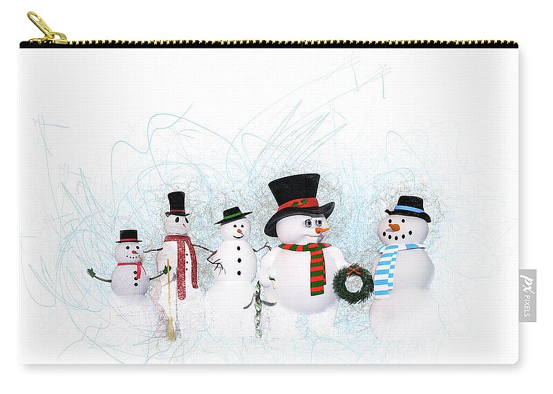 Snowmen Zip Pouch featuring the painting Snowmen by Two Hivelys