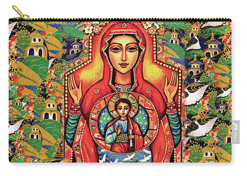 Mother And Child Zip Pouch featuring the painting Our Lady of the Sign by Eva Campbell