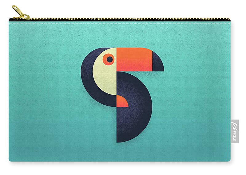 Animal Zip Pouch featuring the digital art Toucan Geometric - Aqua by Organic Synthesis