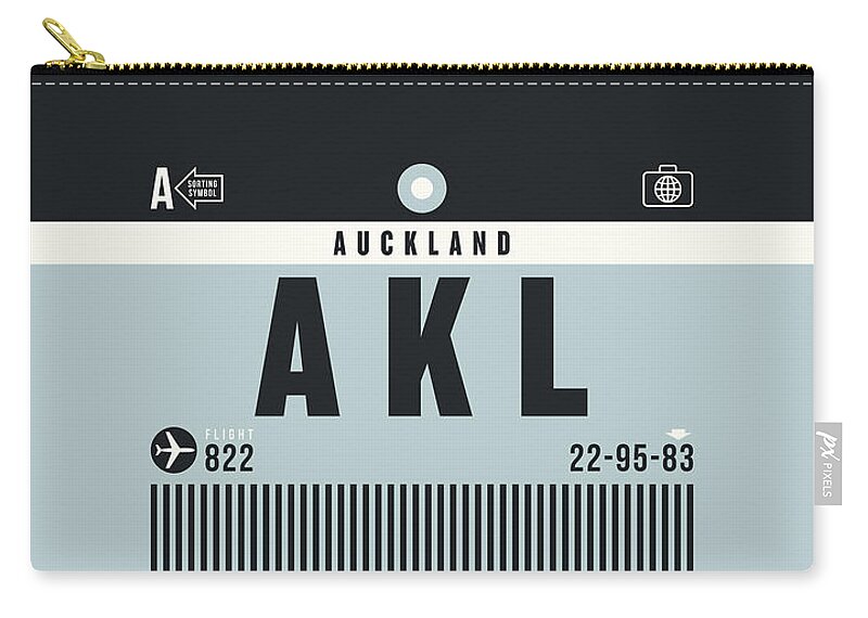 Retro Styled Luggage Tag Design For Auckland International Airport (akl) New Zealand. Zip Pouch featuring the digital art Luggage Tag A - AKL Auckland New Zealand by Organic Synthesis