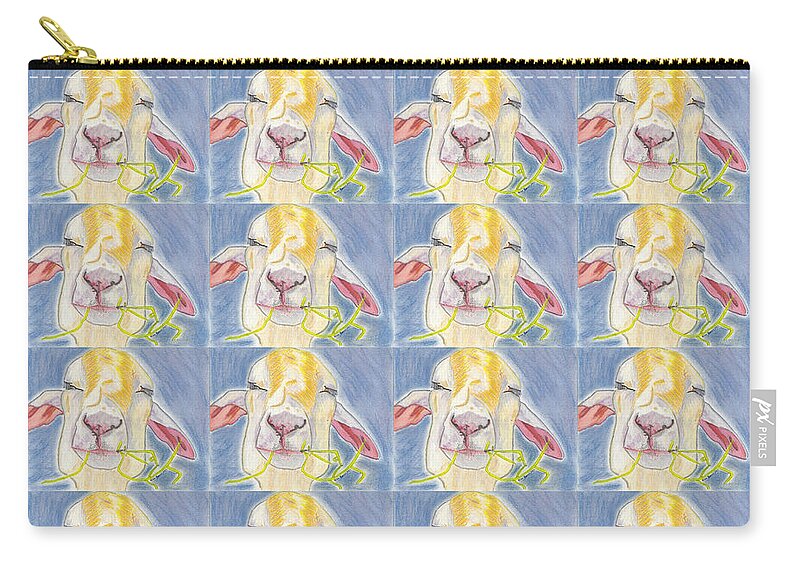 Goat Zip Pouch featuring the mixed media Percival a Fun Adorable Mixed Media Goat Chewing Straw Drawing by Ali Baucom