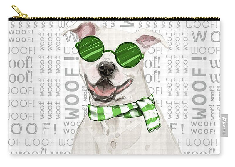 American Staffordshire Terrier Zip Pouch featuring the digital art White Pit Bull Fleas Navidog by Doreen Erhardt