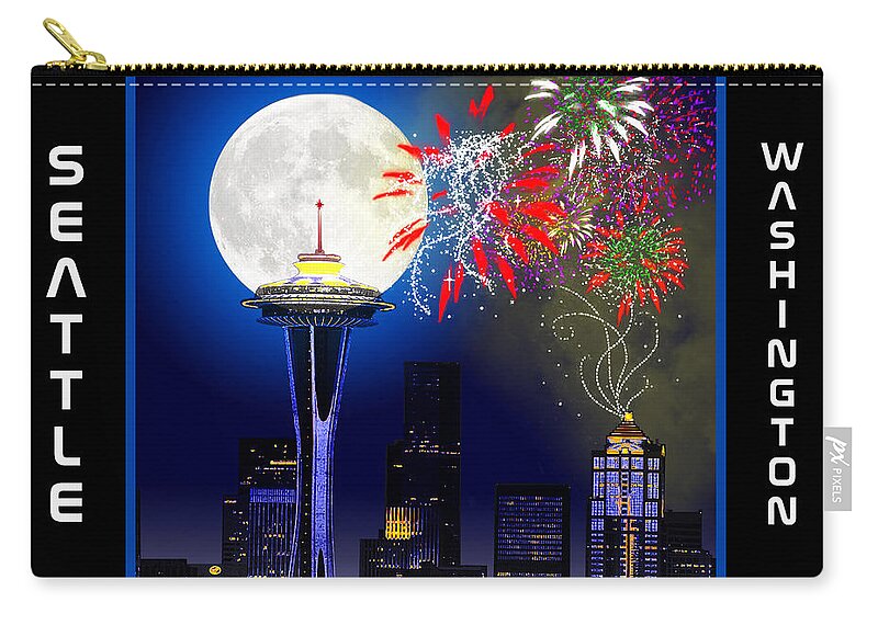 Seattle Skyline Zip Pouch featuring the painting Seattle Skyline by Two Hivelys