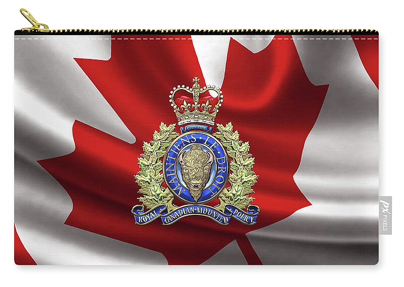 'insignia & Heraldry' Collection By Serge Averbukh Carry-all Pouch featuring the digital art Royal Canadian Mounted Police - R C M P Badge over Canadian Flag by Serge Averbukh