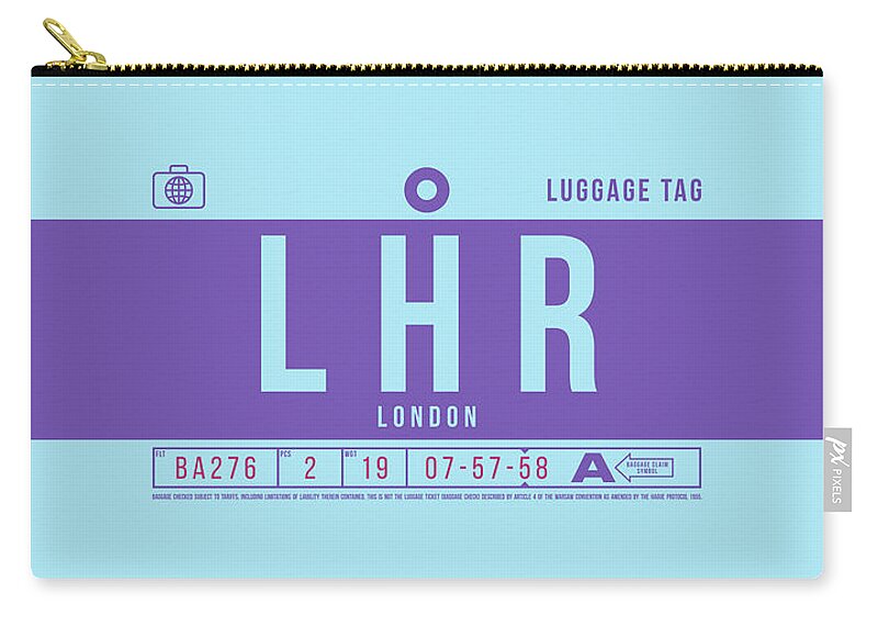 Airline Zip Pouch featuring the digital art Luggage Tag B - LHR London England UK by Organic Synthesis
