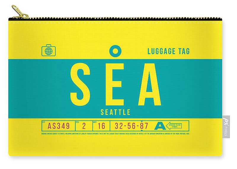 Airline Zip Pouch featuring the digital art Luggage Tag B - SEA Seattle USA by Organic Synthesis