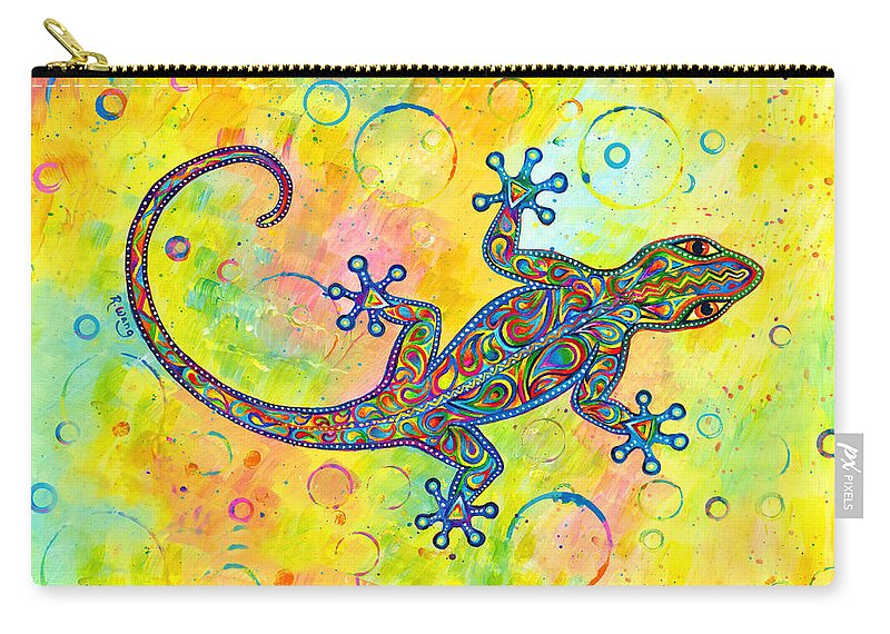 Gecko Zip Pouch featuring the painting Electric Gecko by Rebecca Wang