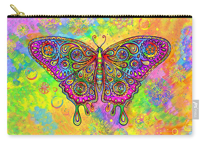 Butterfly Zip Pouch featuring the painting Psychedelic Paisley Butterfly by Rebecca Wang