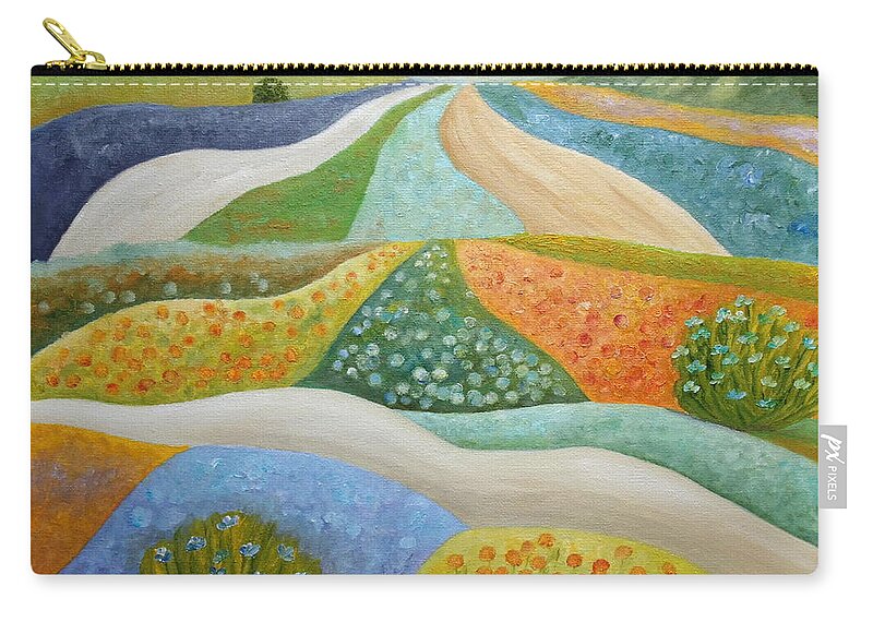 Flowers Zip Pouch featuring the painting Springtime Bustle by Angeles M Pomata