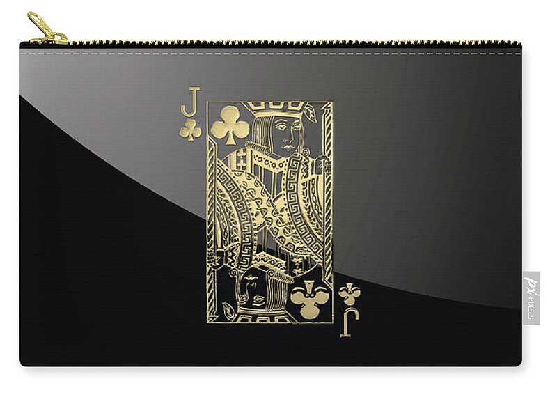 'gamble' Collection By Serge Averbukh Zip Pouch featuring the digital art Jack of Clubs in Gold over Black by Serge Averbukh