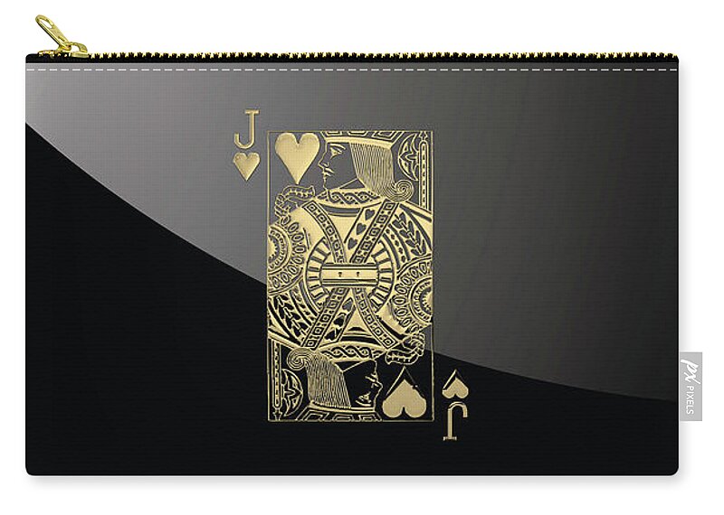 'gamble' Collection By Serge Averbukh Carry-all Pouch featuring the digital art Jack of Hearts in Gold over Black by Serge Averbukh