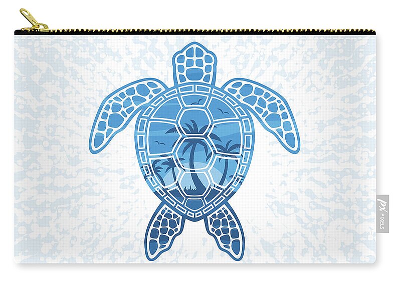 Blue Zip Pouch featuring the digital art Tropical Island Sea Turtle Design in Blue by John Schwegel