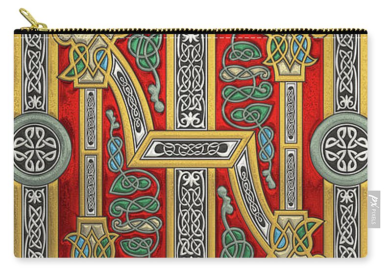 ‘celtic Treasures’ Collection By Serge Averbukh Zip Pouch featuring the digital art Ancient Celtic Runes of Hospitality and Potential - Illuminated Plate over White Leather by Serge Averbukh