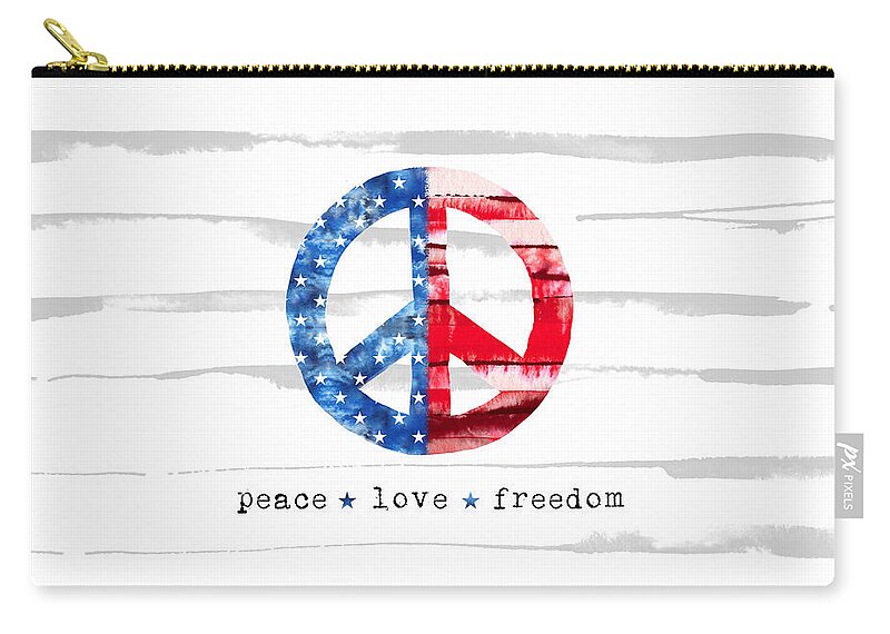 Peace Zip Pouch featuring the painting Peace Love Freedom - Art by Jen Montgomery by Jen Montgomery