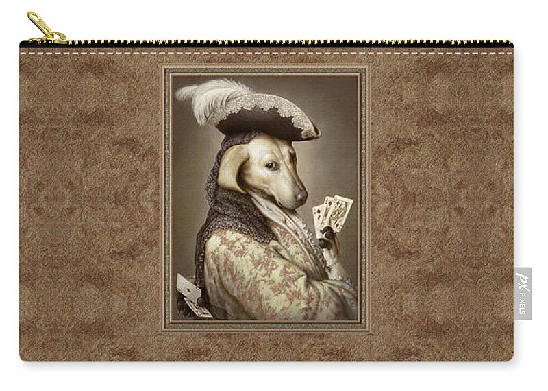 Greyhound Zip Pouch featuring the pastel Pokerdog Greyhound by Kurt Wenner